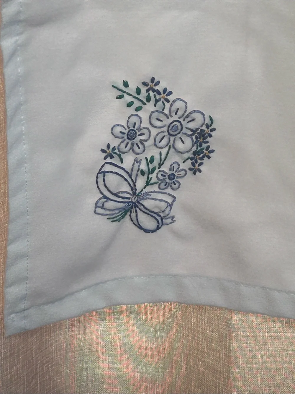 Embroidered White Kitchen Apron with Floral Accents